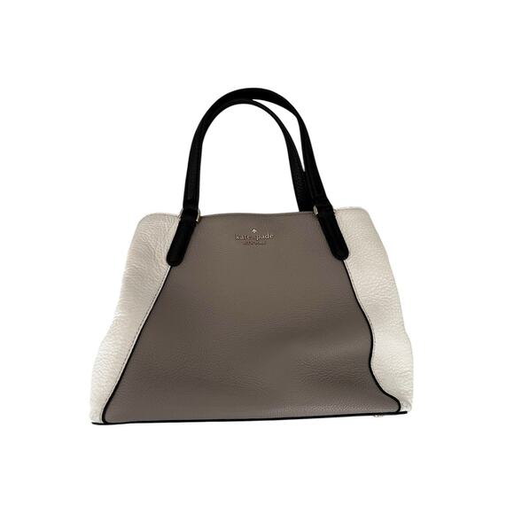 Kate Spade 3 Compartment Satchel Gray Cream Color Block Handbag Purse Crossbody - Picture 1 of 7